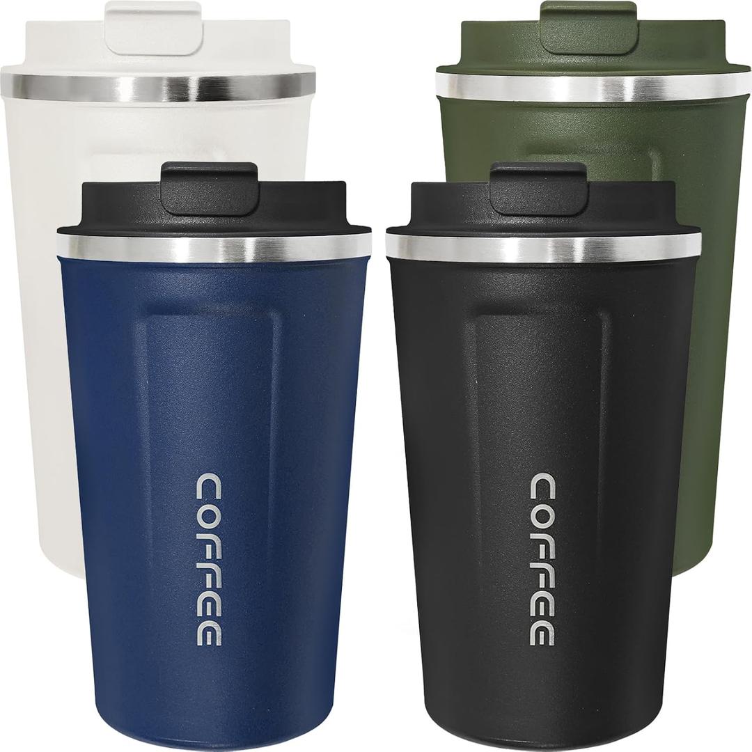 4 Pack Travel Coffee Mug 17oz Insulated Coffee Cup with Lid, Reusable Thermal Coffee Cup Stainless Steel Coffee Tumbler to Keep Hot & Cold Drinks for Car, Daily, Travel and Gifts, Multicolor