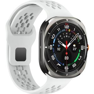Watch Band Compatible with Samsung Galaxy Watch Ultra 47mm, Breathable Hollow-out Sport Band for Women Men Soft Silicone Galaxy Watch 7 Ultra Replacement Band-White