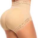 DERCA Butt Enhancer Hip Pads Lace Padded Boyshorts (#b0384 Beige-4 bonds, Medium)