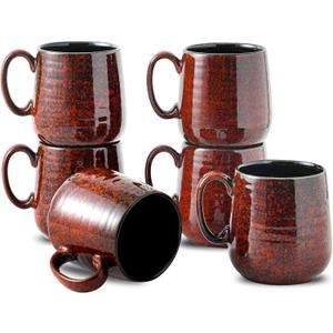 Hasense Coffee Mugs 10 oz, Ceramic Small Espresso Cups Set of 6, Mini Cups with Handle for Coffee, Tea and Cocoa, Modern Mugs for Mother's Day Gift, Dishwasher & Microwave Safe, Red
