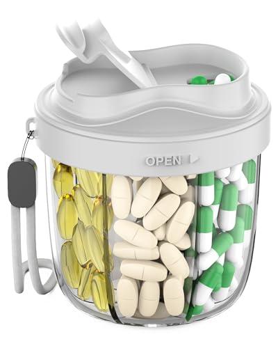 Pill Organizer with 7 Compartments, Pill Box Case for Holding 7 Different Vitamins, Anti-Mix Design for Easy Medication Retrieval. Travel Pill Organizer with 20 Labels. Pill Container (Cool Gray)