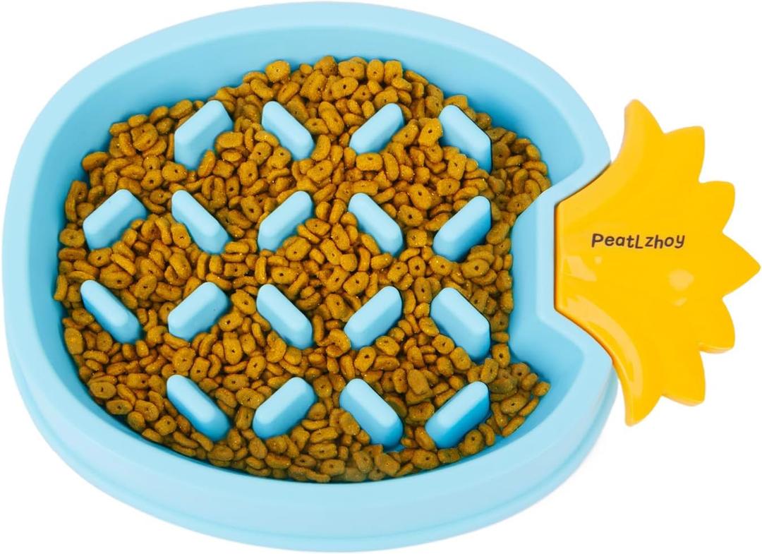 Slow Feeder Dog Cat Bowls, Non-Slip, Fun Design to Slow Down Eating and Prevent Puppy Overeating, Interactive Puzzle Toy for Dogs and Cats Food Training, Large, Small Breeds, 2 Cups (Blue)