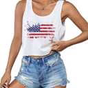 4th of July Crop Tops for Women Funny American Flag Shirts Tank Top Outfits (White, XL)