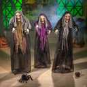 Fun Express Halloween Decorations Outdoor - 3 Witches Holding Hands Yard Stakes Set, 3.6 Feet Tall | Premium Polyester Witch Decor for Outside Halloween Decorations, Lawn & Garden Display