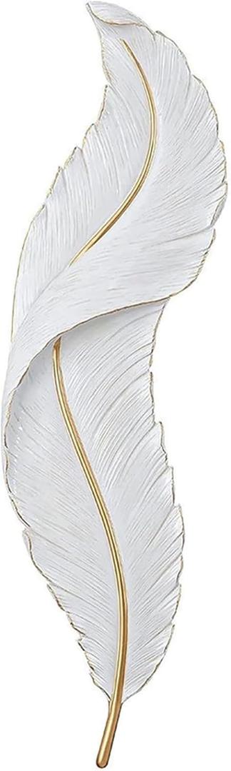 DJAMEL :Creative Wall SconceWhite Resin Feather Decorative Wall Light, LED Indoor Living Room Wall Mounted Light Fixture Lamps for Indoor Living Room Bedroom Hallway (L9.4*W2.7*H35.8(L),)