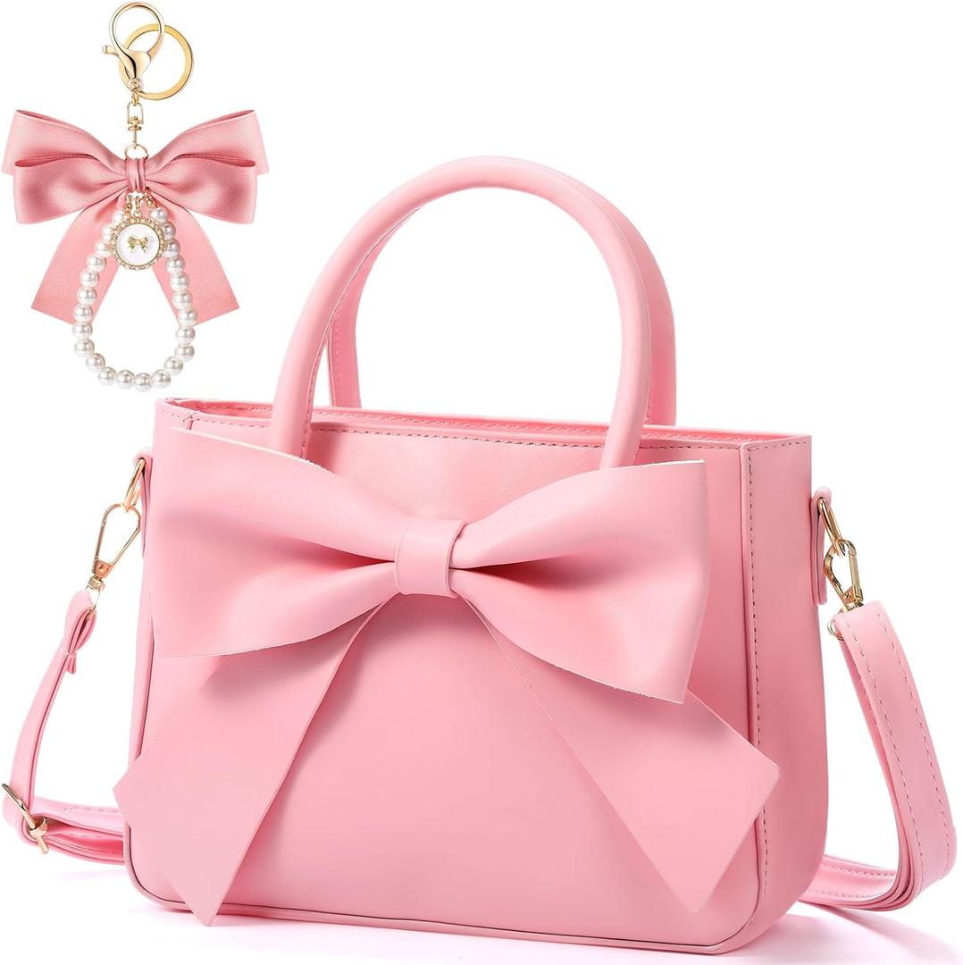 Abbylike Cute Purses for Women Mother Day Gift Leather Crossbody Bag with Bow Handbags with Adjustable Shoulder Strap