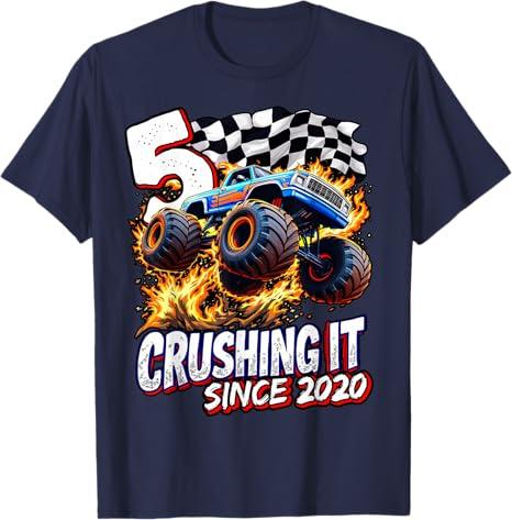 Birthday Monster Truck 5 Year Old Boys 5th Party Born 2020 T-Shirt, Size: Small
