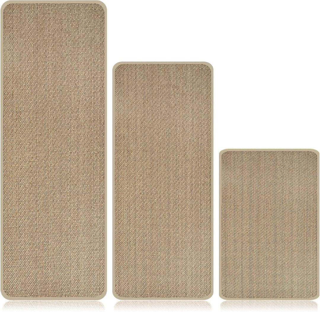 Olgaa Kitchen Rugs Sets of 3 for Floor Non Slip Kitchen Rugs Mats for Kitchen Floor Absorbent and Stain Resistant Kitchen Runner Rugs Rubber Backing Non Skid Washable Rugs Front of Sink (Linen)