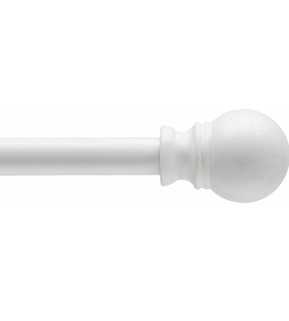 Kenney KN55250 Davenport Ball End Petite Café Decorative Window Curtain Rod, 28-48" Adjustable Length, White Finish, 1/2" Diameter Steel Tube