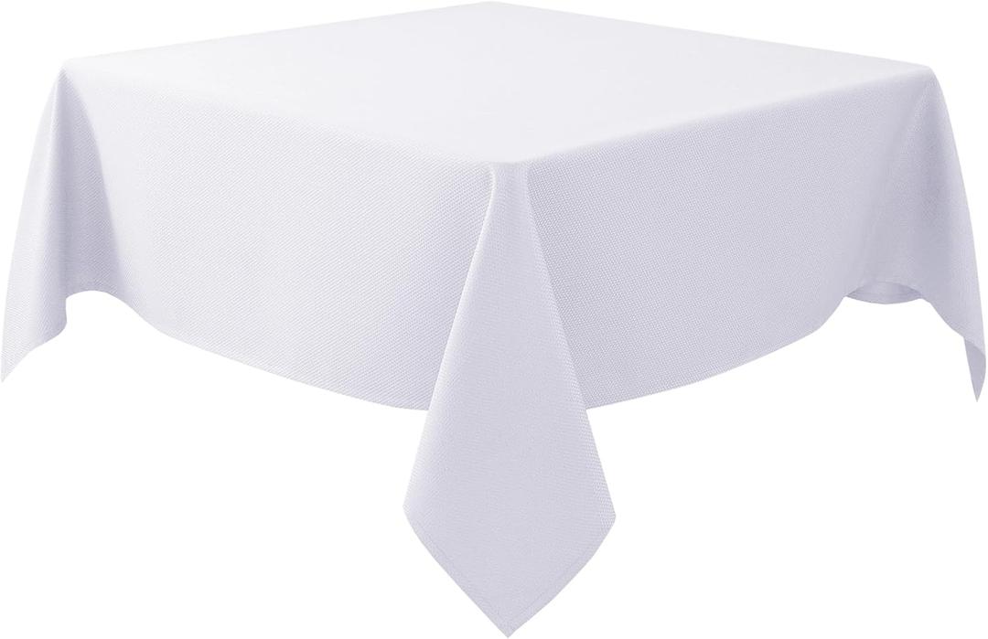 Biscaynebay Fabric Square Tablecloths 70x70 Inches, White Water Resistant Card Table Cloth Folding Table Cover for Dining, Kitchen, Wedding and Parties etc. Machine Washable