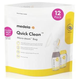 Medela Quick Clean Microwave Sterilizer Bags for Bottles and Breast Pump Parts, Reusable Up to 20 Times Per Bag, Food-Grade Material, Made Without BPA, Pack of 12