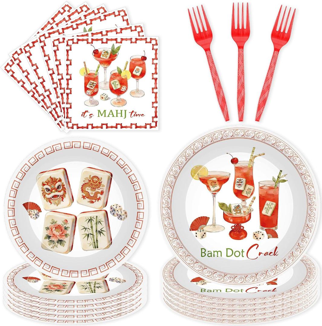 Mahjong Party Supplies Plates and Napkins, Disposable Plates Set