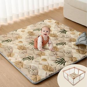 Blissful Diary Baby Play Mats for Floor, 50x50 Playpen Mat, Thicken Cushioning Padding Foam Playmate for Baby and Toddlers Infants, Non-Slip & Machine Washable, Earth Tones Design (50" X 50")