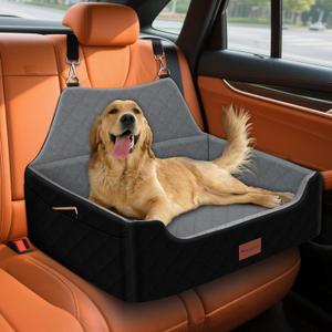 Dog Car Seat for Medium Large Dogs Under 55lbs, Detachable and Washable Dog Booster Seats with Thick Cushion, Pet Travel Bed for Car with Storage Pockets and 2 Safety Belts | 28.5"L x 20.5"W x 20.5"H