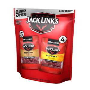 Jack Link's Beef Jerky Variety Pack - Includes Original and Teriyaki Jerky, Bulk Protein Snack Pack, Good Source of Protein, Meat Snacks Made with 100% Beef, Individual Bags - 1.25 Oz (Pack of 9) (EXP 11/06/25)
