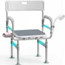 Folding Shower Chair for Inside Shower, Tub and Bathroom 440lb Weight Capacity - Height Adjustable Foldable Shower Chair for Elderly and Disabled - XXL Shower Seat with Arms, Back, Cushion & Shelf