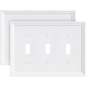 2-Pack Triple Toggle Light Switch Cover Plate, White Decorative Switch Plate Covers, Natural Bamboo Fiber 3 Gang Wall Plate, Corrosion Resistant