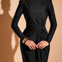 ChiaoLezhee Floor-Length Bodycon Dress, Boat-Neck Ruched, Fall Long Sleeve, Semi-Formal Cocktail Evening-Gowns for Women, L