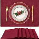 homing Cotton Linen Placemats Set of 6, Cloth Washable Farmhouse Dining Table Mats for Indoors & Outdoors, Easy to Clean, Red, 13 x 19 Inch