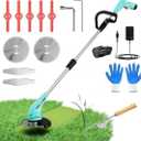 Cordless Lawn Trimmer Weed Wacker - HooSeen 12V Grass Trimmer Weed Cutter with 3 Types Blades, Hand Weeder, 2.0Ah Li-ion Battery Powered Weed Trimmer Grass Cutter for Garden and Yard