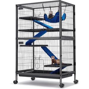 HABUTWAY 50''H Metal Small Animal Cages, Rolling Chinchilla Cage with Removable Ramps, Lagre Critter Nation Cage for Chinchillas/Guinea Pigs/Rabbit, Ferret Cages with Hammock & 5 Tiers, Black (31.5"L x 20.5"W x 50.4"H)