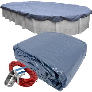 Pool Mate 16 x 25 ft Basic Value Line Oval Pool Cover for Above Ground Pool | Blue Winter Pool Cover, 3 ft Overlap (19 x 28ft Cover Size), Solid 7 x 7 Scrim, 2.2 oz/yd2, Style: 461625-PM