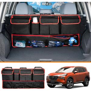 Back Seat Organizer Compatible with SUV Hanging Trunk Storage Bag, All-Weather Trunk Accessories Seat Back Organizer for SUV, Car Interior Accessories(Black and Red)