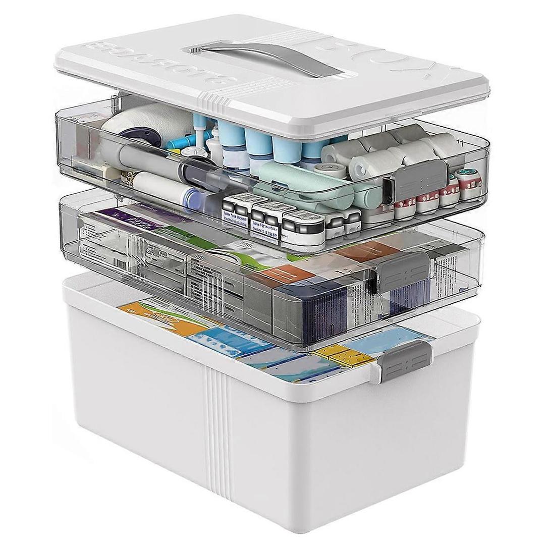 Gifhomfix 3 Tier Medicine Cabinet Organizer Large Capacity Medicine Organizer, Portable Medicine Box with Handle, Multipurpose Medical Box with Removable Tray, First Aid Boxes Empty, White