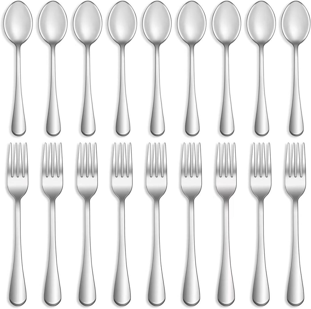 16 Pcs Forks and Spoons Silverware Set,Food Grade Stainless Steel Flatware Cutlery Set for Home,Kitchen and Restaurant,Mirror Polished,Dishwasher Safe - 8 Dinner Fork(8 inch) and 8 Teaspoon(6.5 inch)