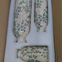 Ceramic Vase Set of 3, Vintage Green and Beige Vases Set for Home Decor, Chinoiserie Floral Decorative Vase for Living Room, Bookshelf, Office (5.9"+7.9"+9.8")