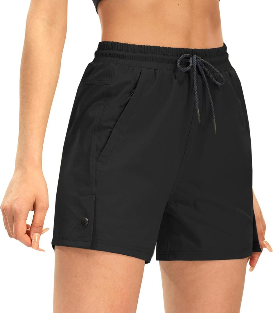 AFITNE Women's 4" Hiking Shorts Quick Dry Lightweight Outdoor Shorts Travel Athletic Golf Shorts with Pockets Water Resistant (X-Large, Black)