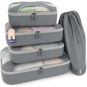 Shacke Premium 5 Packing Cubes Set - Lightweight Mesh Travel Luggage Organizers with Laundry Bag, 5-Piece Suitcase Storage System (Charcoal Gray)