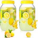 Havawish 2 Pcs 1 Gallon Plastic Beverage Dispenser with Spigot Clear Summer Kitchen Fridge Drink Dispenser for Parties Lemonade Juice Tea Beer Cold Water (Yellow,Circular Column)