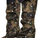 Women's Wedge Heel Knee High Slouchy Foldover Buttons Boots