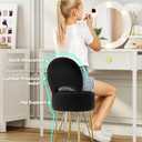GREENSTELL Small Vanity Stool Chair with Storage and Folding Back, 13" x 13" x 17.7" Faux Fur Soft Ottoman for Teenager, 4 Metal Legs with Anti-Slip Feet, Furry Padded Seat for Makeup, Bedroom, Black