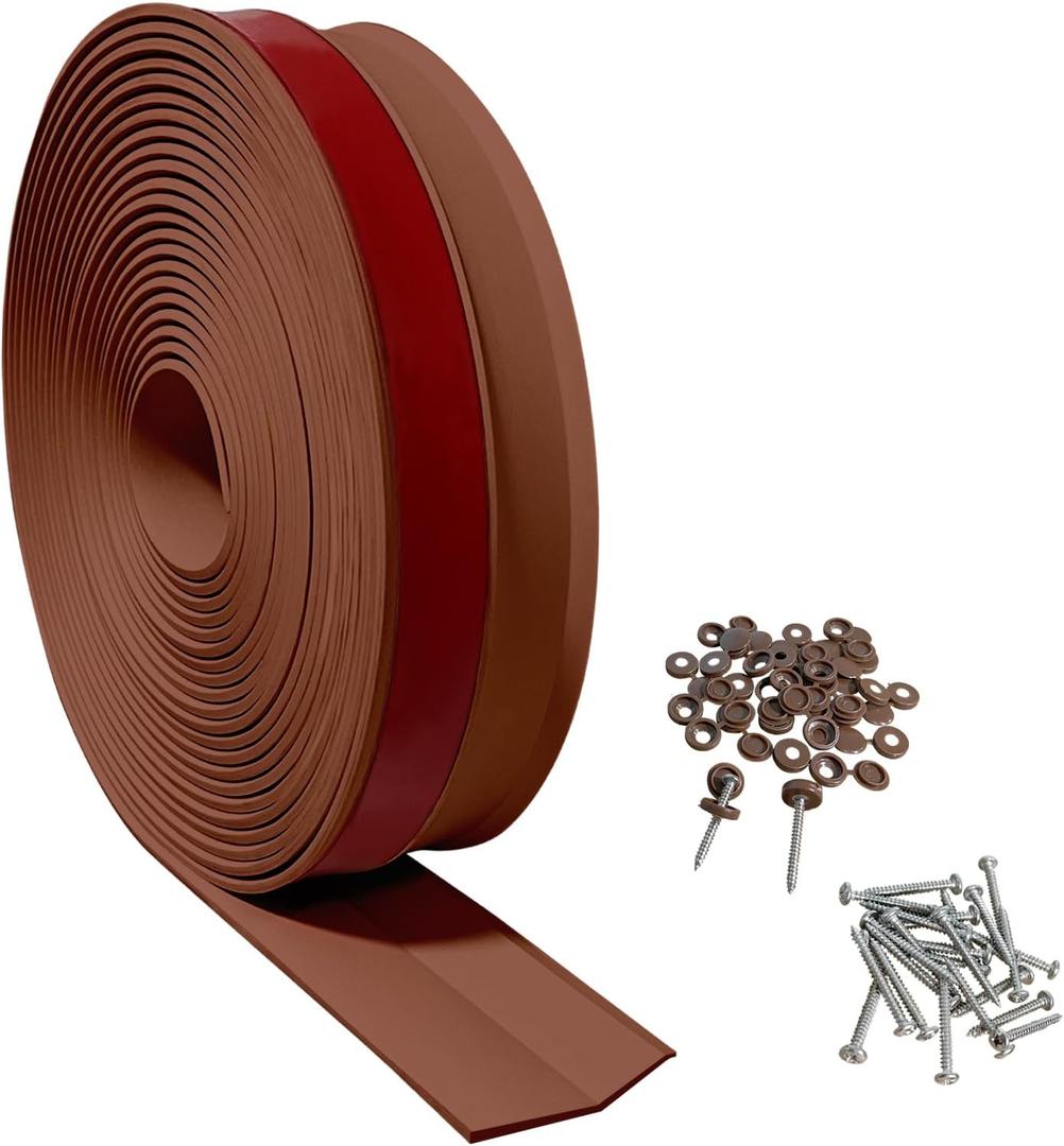 32 FT Garage Door Top and Sides Seal, Brown Rubber Garage Door Sealing Strip, Universal Weather Stripping Replacement, Garage Door Seals with Screws and Screws Caps