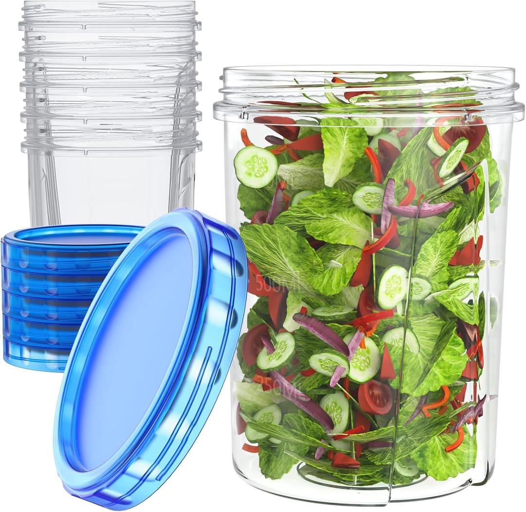 [32 oz 6 Pack] Food Storage Freezer Containers Clear bottom With blue Twist Top Lids Reusable, Plastic Airtight Meal Prep Containers BPA Free | Stackable | Leakproof | Microwave/Dishwasher Safe