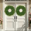 26 Inch Large Boxwoods Wreaths for Front Door Artificial Green Leaves Greenery Indoor Outdoor Wreath Home Decor Porch Window Wall Farmhouse Door Decorations Spring Summer Fall All Seasons