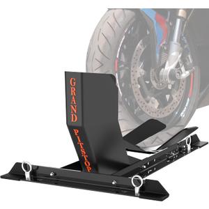 GRAND PITSTOP Universal Wheel Chock for Motorcycle Stand for Trailer Completely Adjustable Detachable Foldable Wheel Chock (Black)