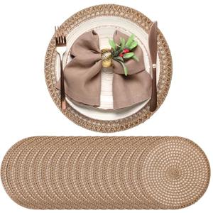 Gandeer 24 Pcs 13 Inch Round Burlap Placemat Boho Jute Woven Charger Bulk Rustic Vintage Natural Brown Heat Resistant Dining Table Mat for Wedding Farmhouse Craft Home Kitchen Summer Party Decoration