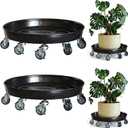 Rolling Planter Caddy(430lbs Capacity), Heavy Duty Metal Plant Stand with Brake Wheels Plant Dolly Mover Plant Pot Tray Saucer for Indoor Outdoor 16 Inches Black 2Pack