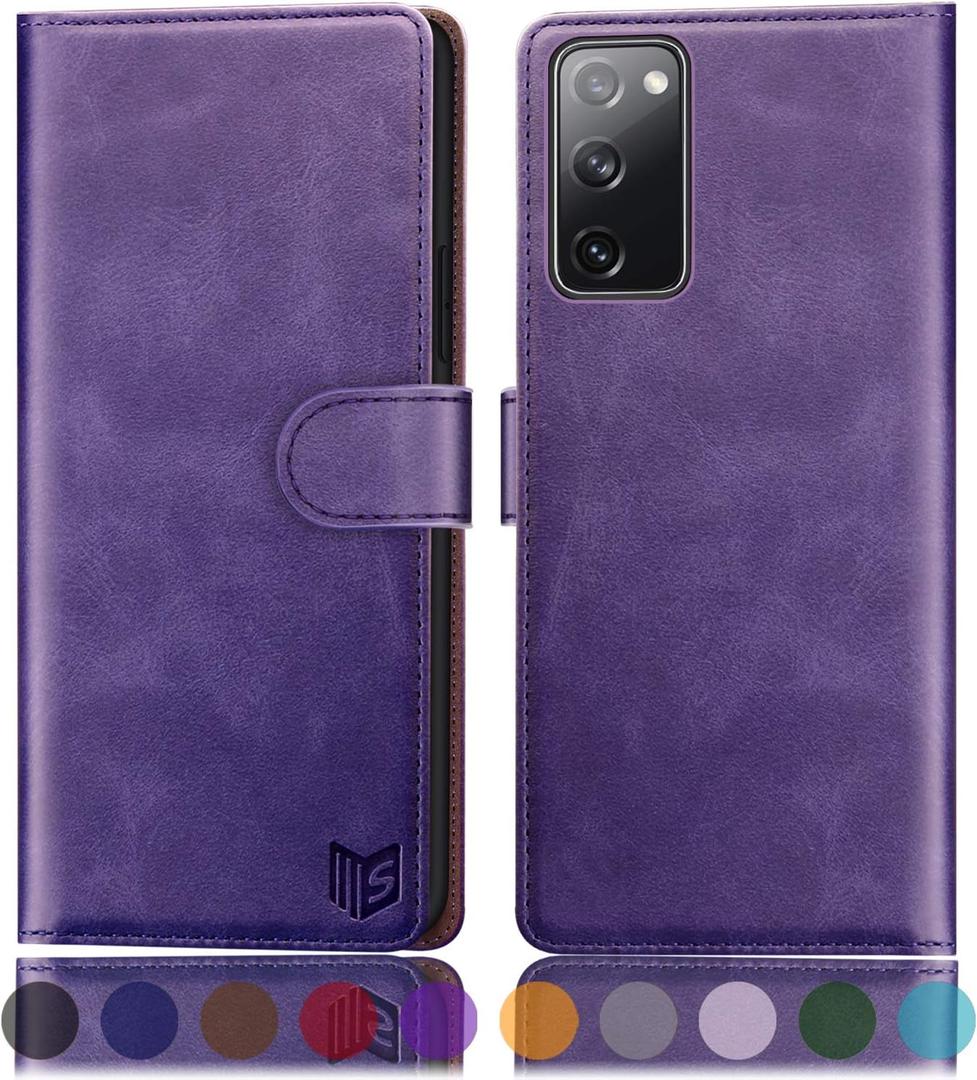 SUANPOT for Samsung Galaxy S20 FE Leather Wallet case with RFID Blocking Credit Card Holder, Flip Folio Book PU Cell Phone Cover for S20FE 5G Shockproof case Pocket for Men for Women 6.5 Purple