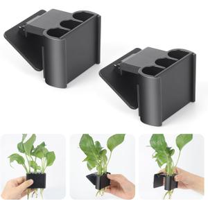 3 Holes Upgraded Aquatic Plant Cup Aquarium Plant Holder for Tank,Aquascape Accessories Decorations- Black 2 Pcs