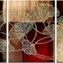 sechars Golden Ginkgo Leaf Canvas Wall Art Abstract Plant Leaves Paintings Pictures Modern Red Home Bedroom Bathroom Wall Decoration Gallery Wrapped Ready to Hang (Red)