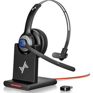 Bluetooth Wireless Headset with Mic for Work, Clear Call, Bluetooth 5.2, Special Charging Base, Mic Mute Function, USB Dongle, Applicable to PC, Laptop, Phone, Android, Zoom, Office