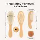 Yoofoss 4 Piece Baby Brush and Comb Set, Wooden Baby Brush with Natural Ultra Soft Goat Hair, Baby Hair Brush for Newborn, Baby Brush Set for Boy Girl
