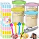 NLXCXUCY 4 Pack Containers Replacement for Ninja Creami Pints and Lids with 160pcs Waterproof Removable Labels,24oz Compatible with Ninja NC501 NC500 Series Ice Cream Makers XL Cups
