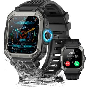 Smart Watch for Men Fitness Tracker: Military Digital Mens Watches Bluetooth Make Answer Call Running Waterproof Smartwatch Android Phones iPhone Samsung Compatible Sleep Monitor Step Pedometer (1.91, Black)