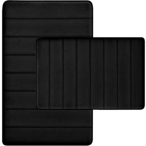 RUN HELIX Bathroom Rugs Set 2 Piece Memory Foam Bath Rugs Non-Slip Bath Mat,Washable Room Mats,Absorbent Shaggy Rug Super Soft Kitchen Mats, Batroom Carpets for Bathroom,Tub,Shower Home DecorBlack