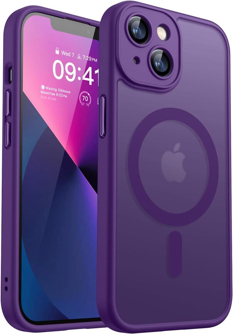 CANSHN Magnetic for iPhone 13 Case, Upgraded [Full Camera Protection] [Compatible with Magsafe] [Translucent Matte] Shockproof Protective Phone Case for iPhone 13 6.1" - Deep Purple